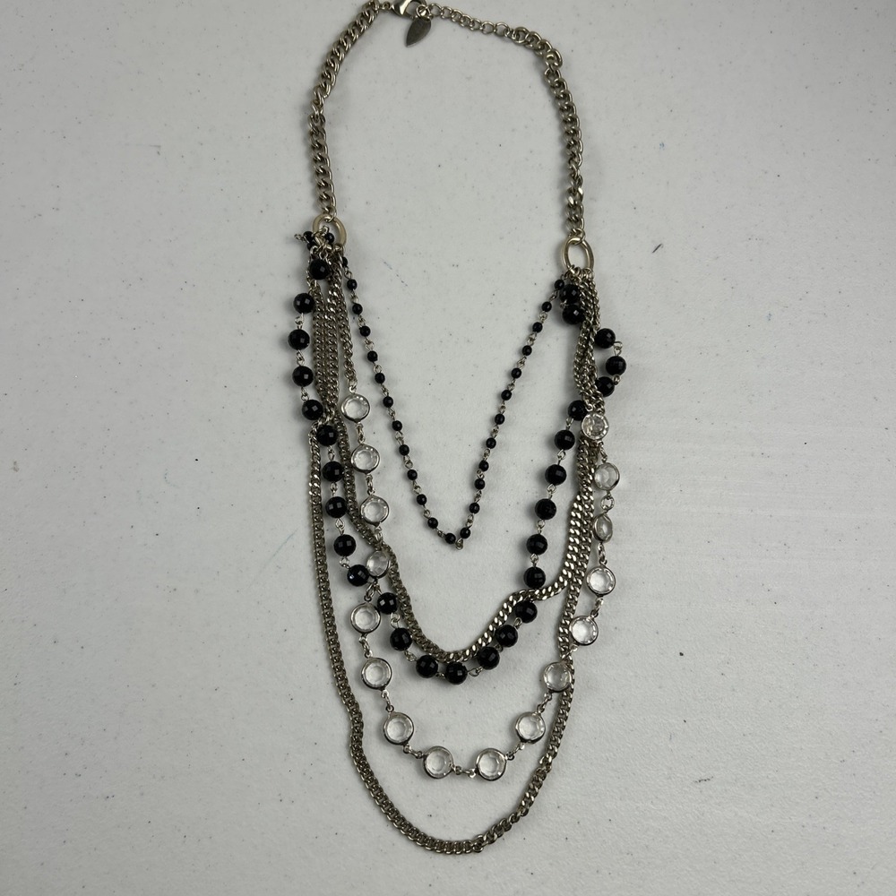 Coldwater Creek silver tone layered chain beaded necklace